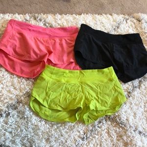 3 pairs lululemon size 6 solid colored shorts